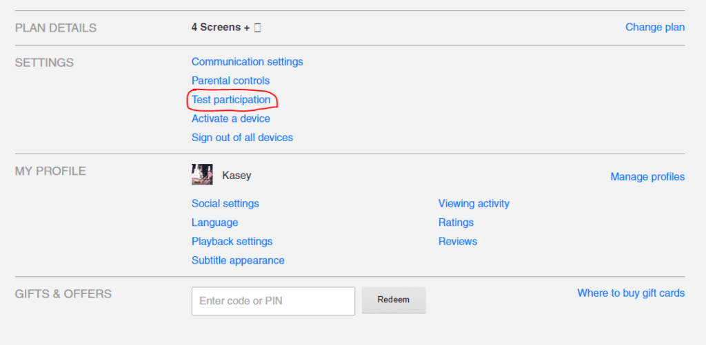 Test Participation Netflix