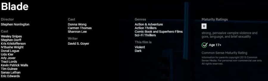 Blade Netflix Details