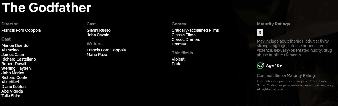 The Godfather Details Netflix