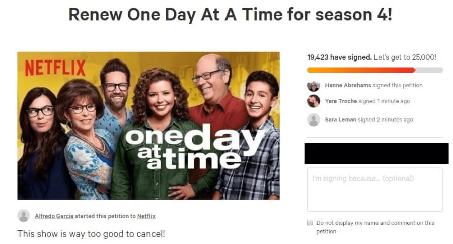 One Day At A Time Canceled Petition