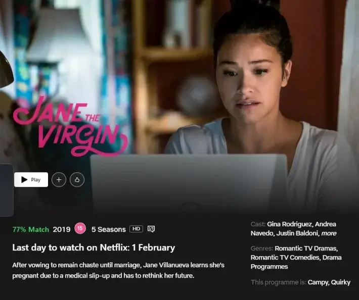 jane the virgin date de retrait netflix uk