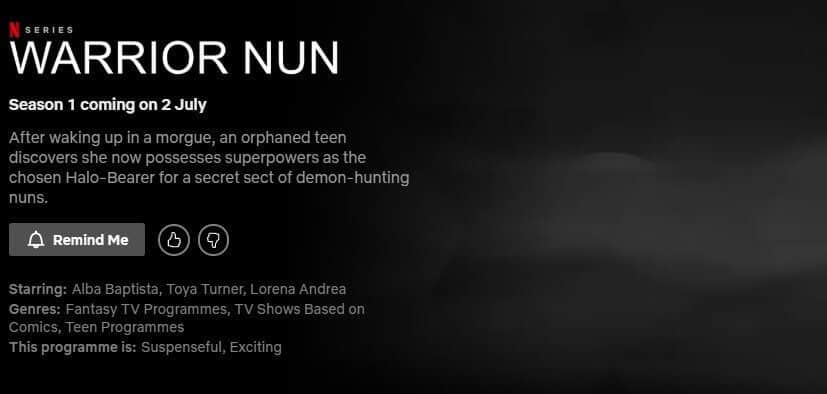 warrior nun page netflix