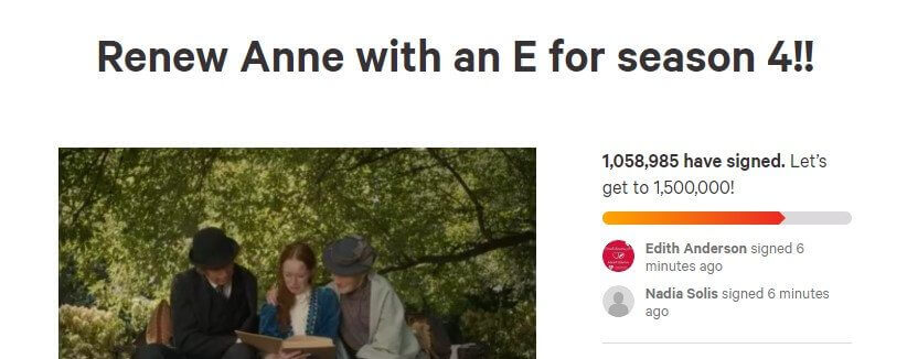 Million Signatures Anne With An E