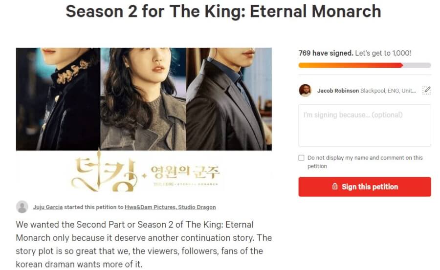 the king eternal monarch season 2 netflix renewal status petition