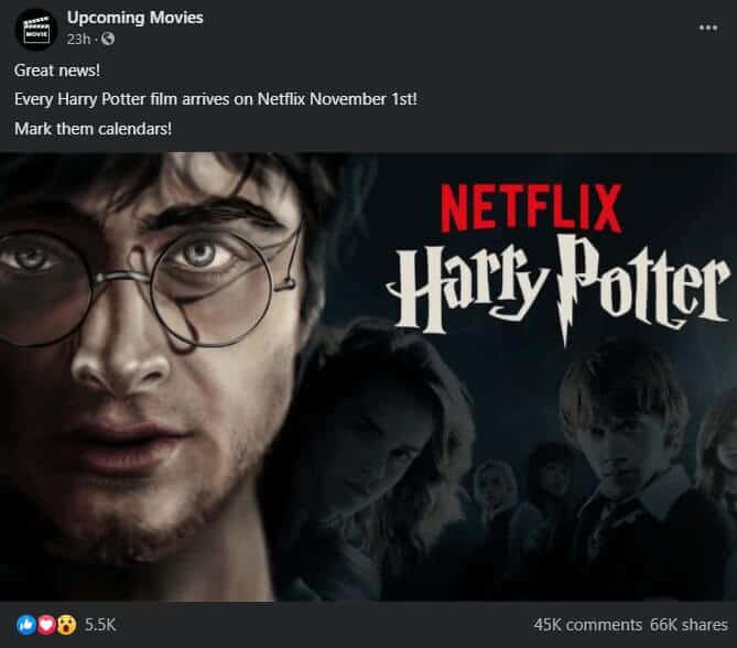 harry potter netflix post facebook