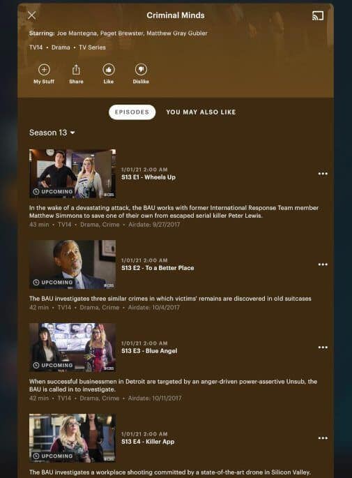 arrival dates criminal minds s13 15 hulu