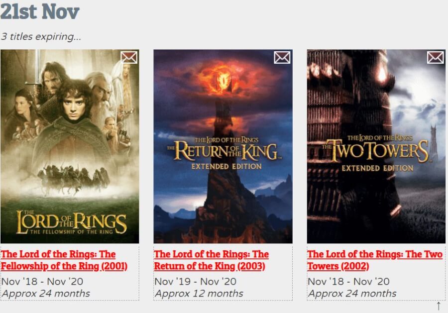 the lord of the rings rilogy is scheduled to leave netflix canada in november 2020 date