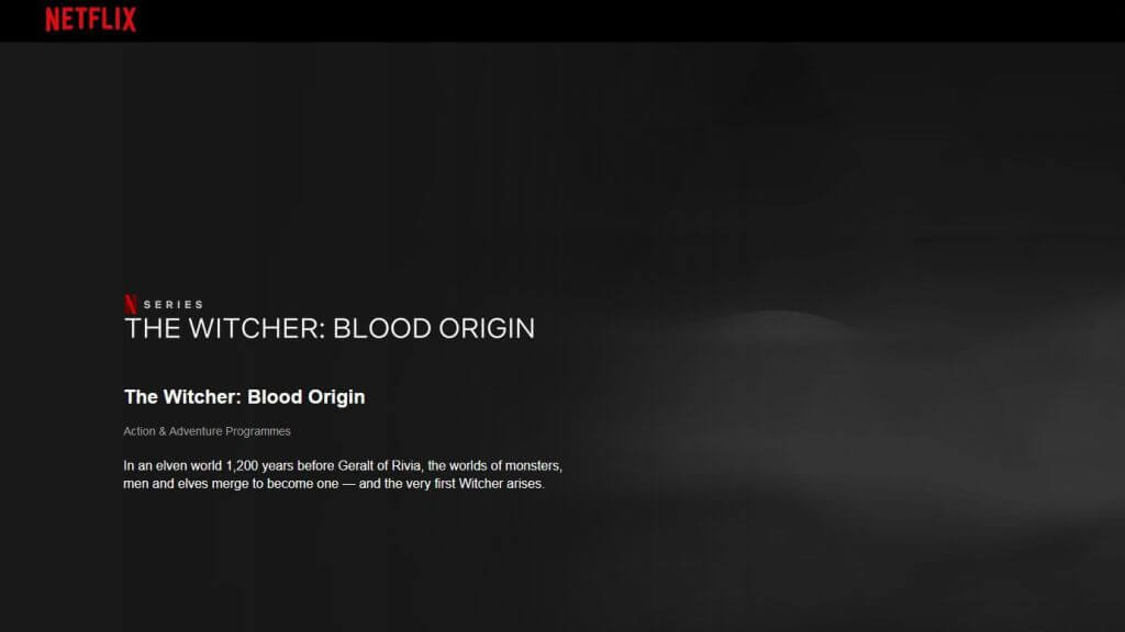 netflix-pagina voor de oorsprong van het Witcher-bloed