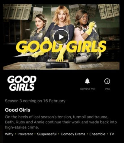 date showing on good girls season 3