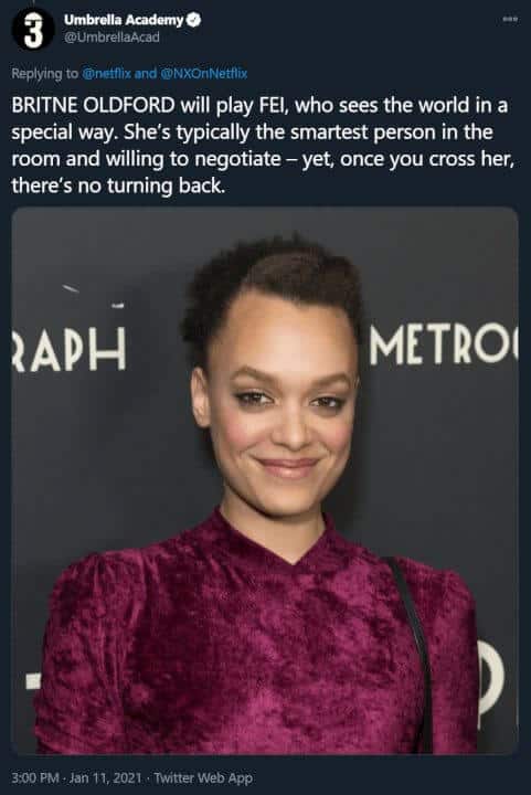 new cast members umbrella academy season 3 sparrow academy britne oldford