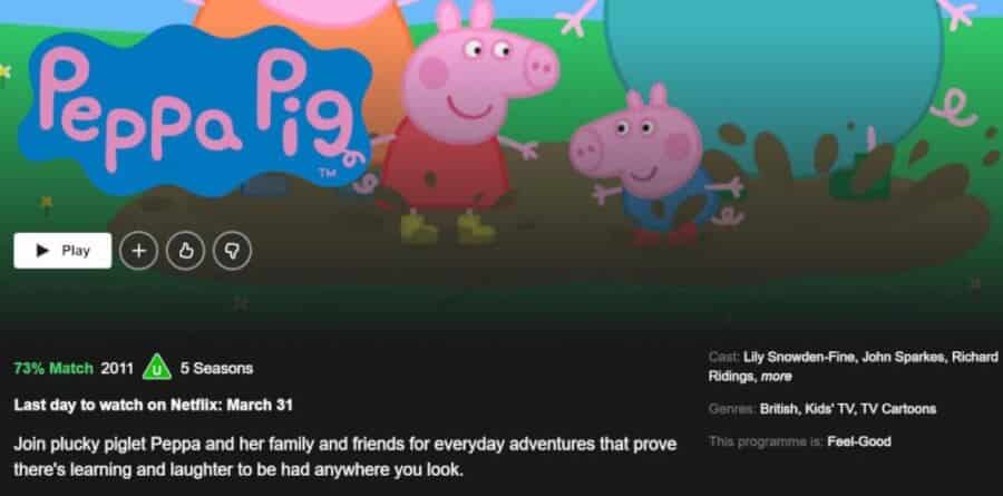 five seasons of peppa pig is scheduled to leave netflix uk in march 2021 netflix app