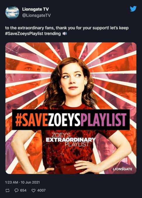 save zoey playlist tweet lionsgate