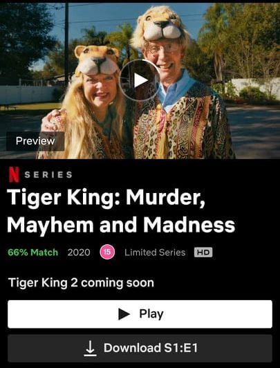 tiger king 2 listed in app