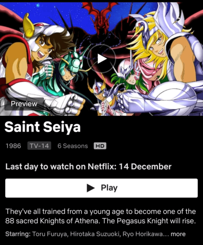 all six seasons of saint seiya is leaving netflix in december 2021 info