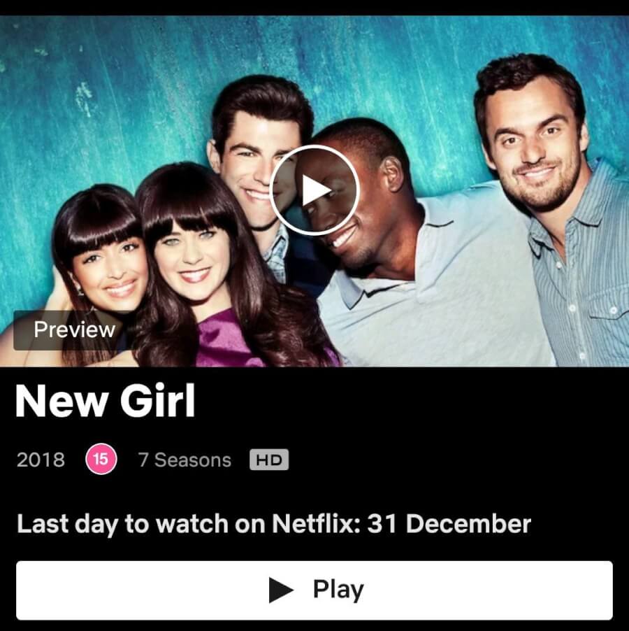 Entfernungshinweis auf New Girl Netflix