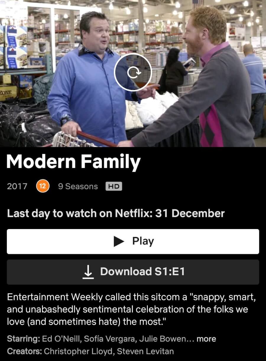 Modern Family Removal Notice on Netflix