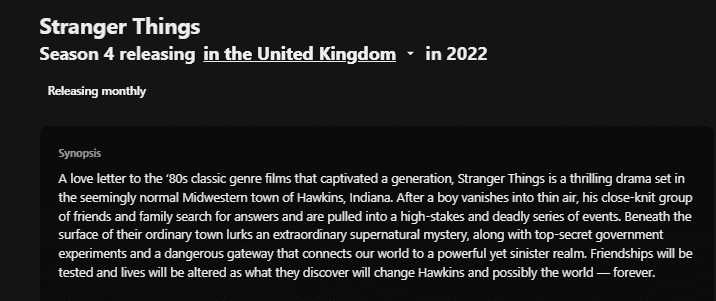 Netflix Media Page For Stranger Things Releasing Monthly