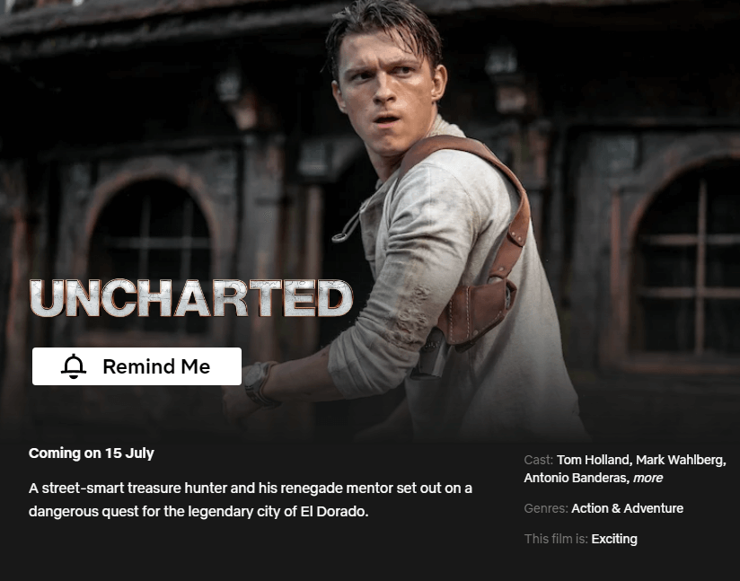 fecha de lanzamiento de netflix uncharted