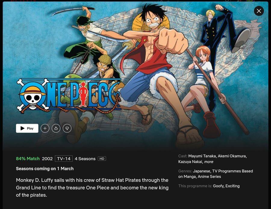 Fecha de lanzamiento One Piece Anime Varias temporadas Netflix