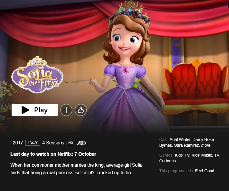 removal notice sofia the first netflix