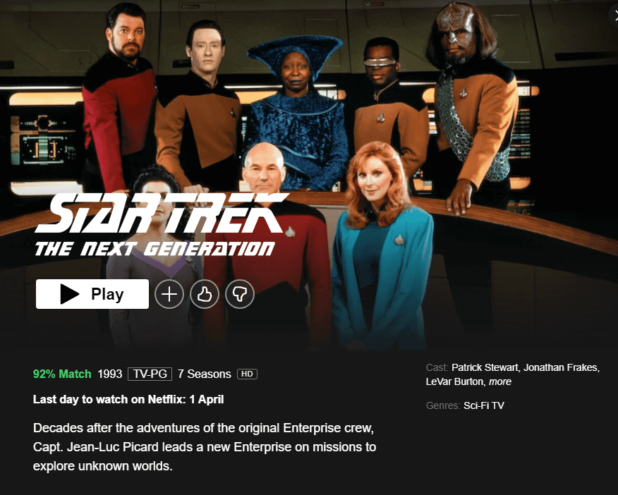 star trek the next generation removal date netflix