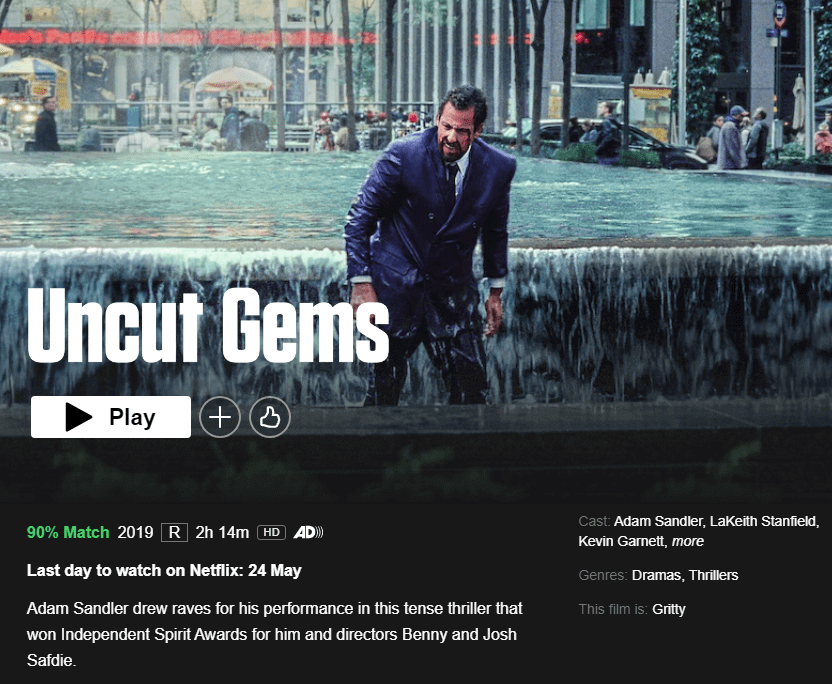 Uncut Gems Leaving Netflix in May 2022 What s on Netflix