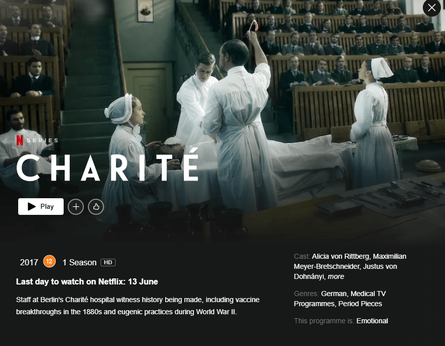 Last day to watch Charite Netflix