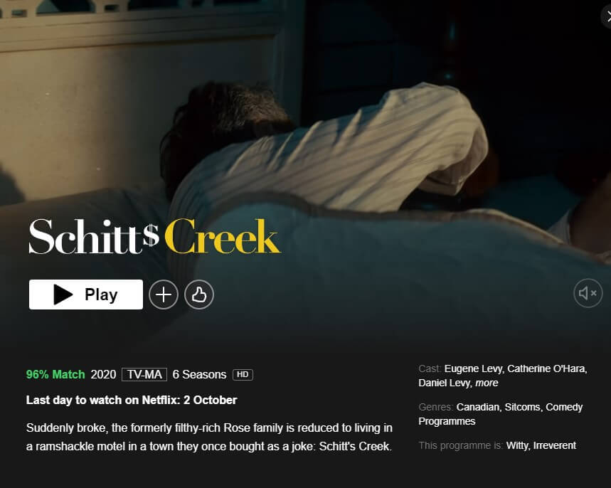 Schitts Creek Leaving Netflix October Nd