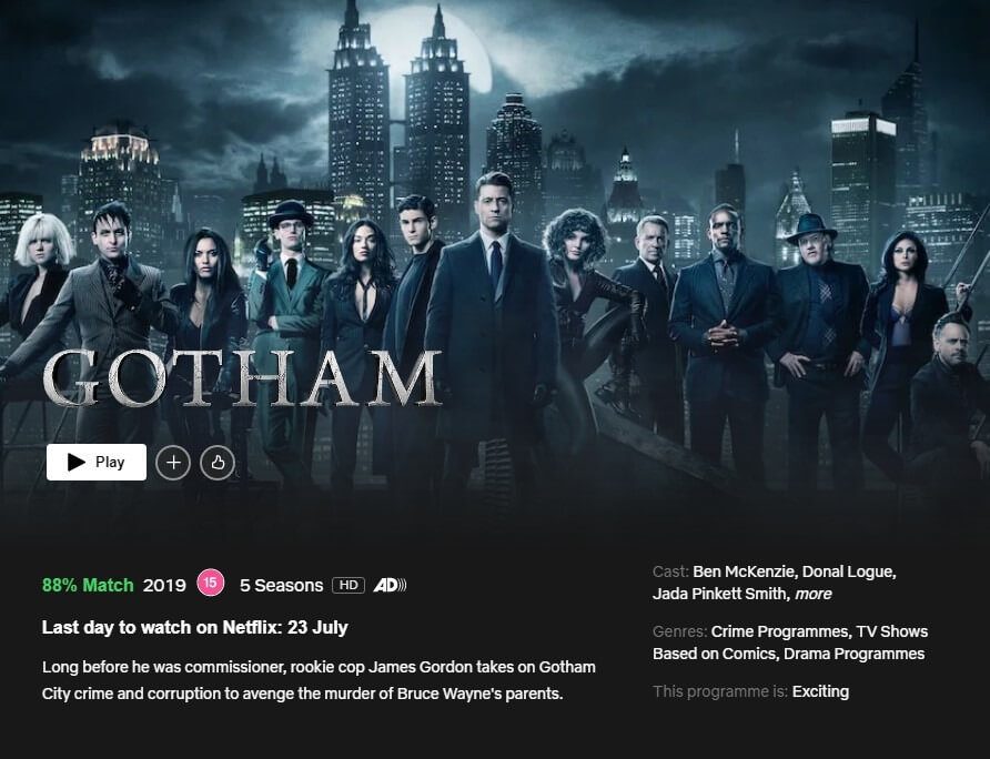 Gotham Leaving Netflix Uk In July