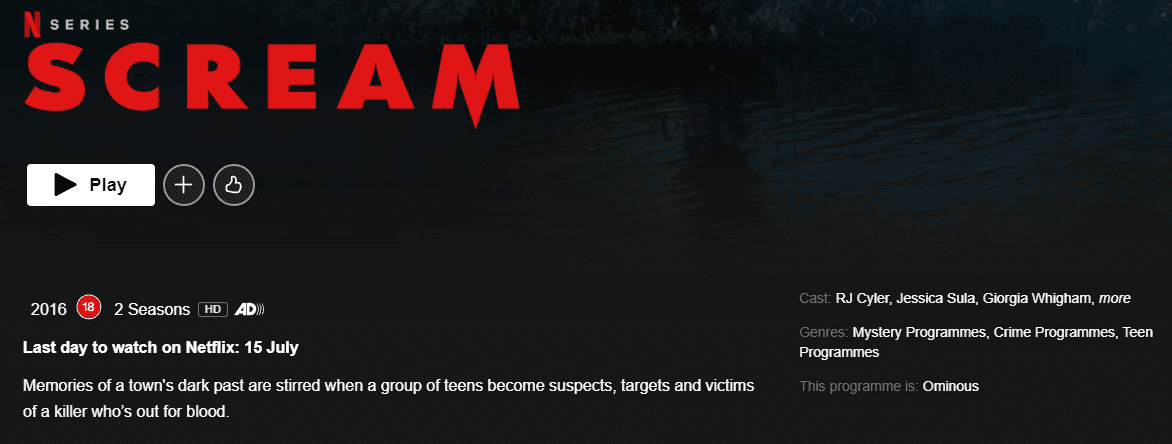 Scream Tv Show Leaving Netflix App Details