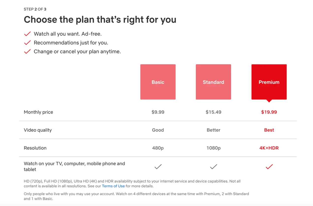 Netflix Pricing Tier
