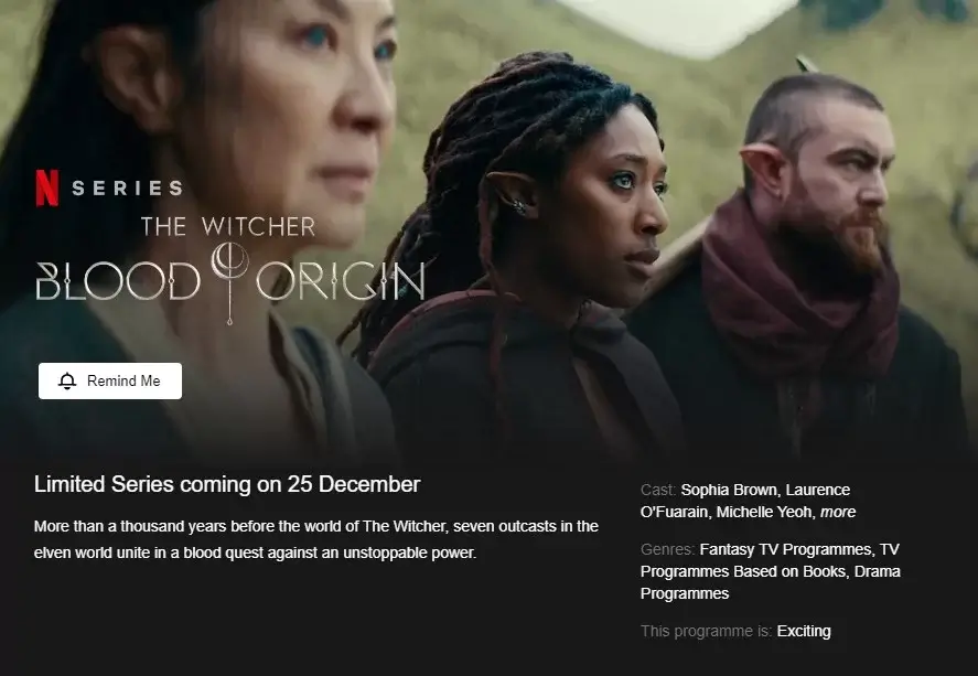 the witcher blood origin netflix page