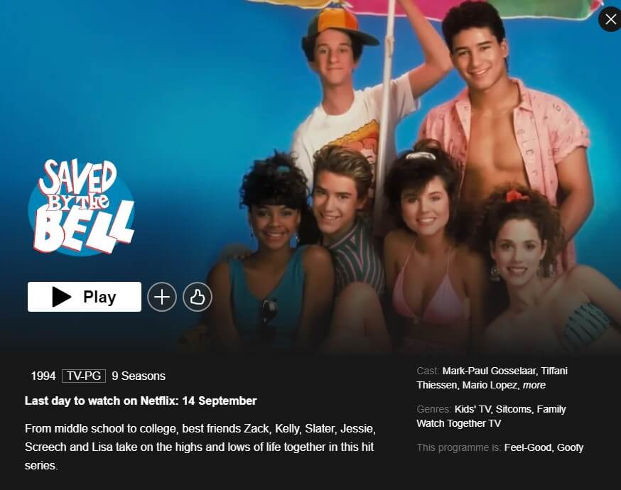 Last Day To Watch Saved By The Bell Netflix