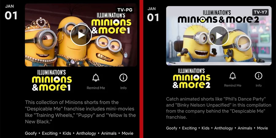 minions y más que aparecen en la aplicación de netflix