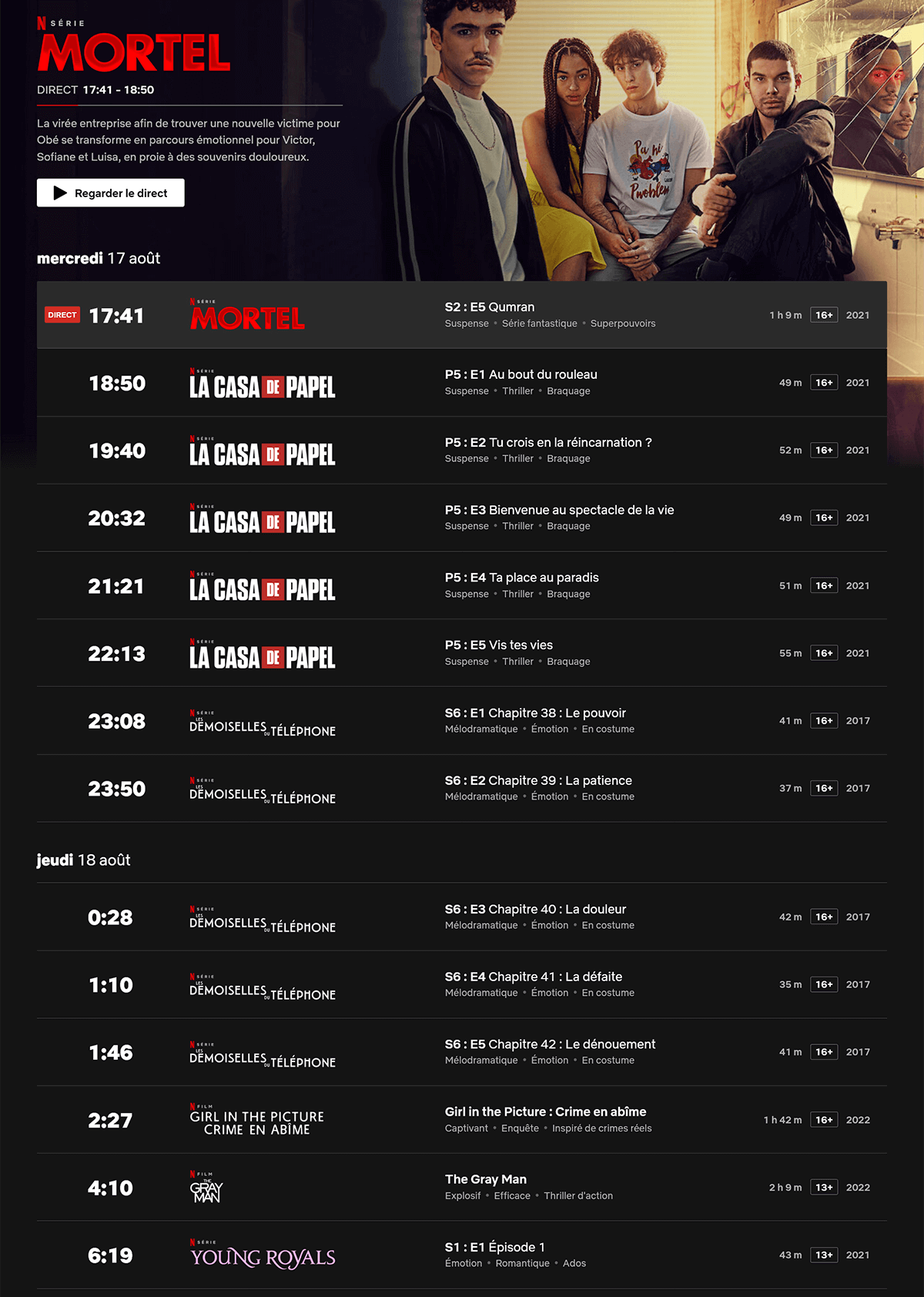 netflix direct schedule list