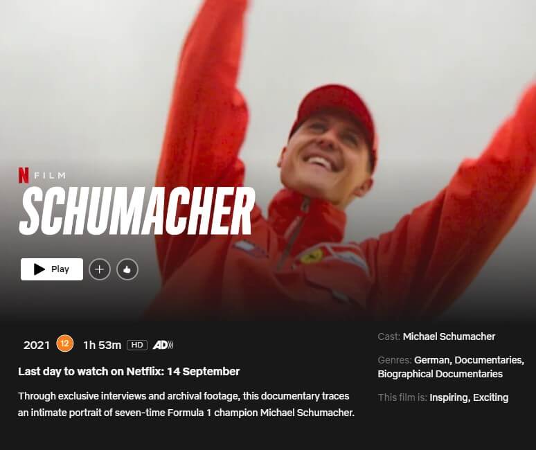 Schumacher Leaving Netflix Date