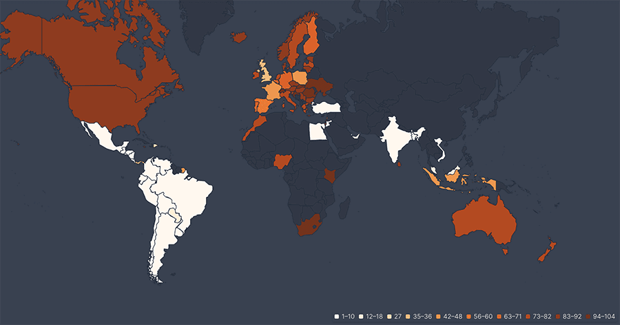 δημοτικότητα χάρτης θερμότητας κόσμο κομμάτι συνεργάτη netflix
