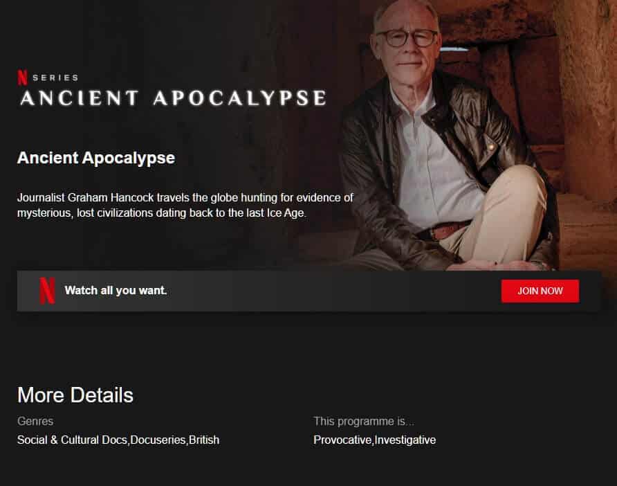 Ancient Apocalypse Netflix Page