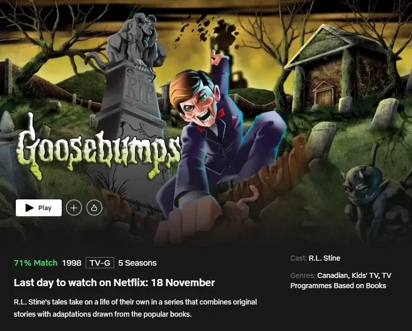 date de retrait de goosebumps sur netflix