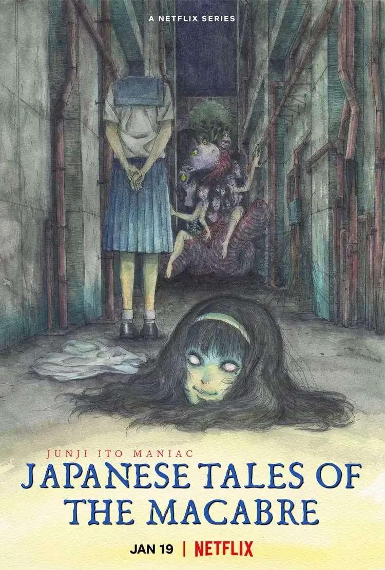 Junji Ito Maniac japanilainen Tales of the Macabre tulossa Netflixiin tammikuussa 2023 -juliste