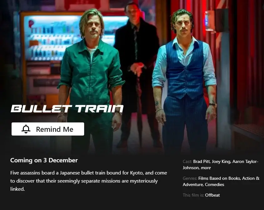 Netflix-kuvakaappauksen julkaisupäivä bullet trainille