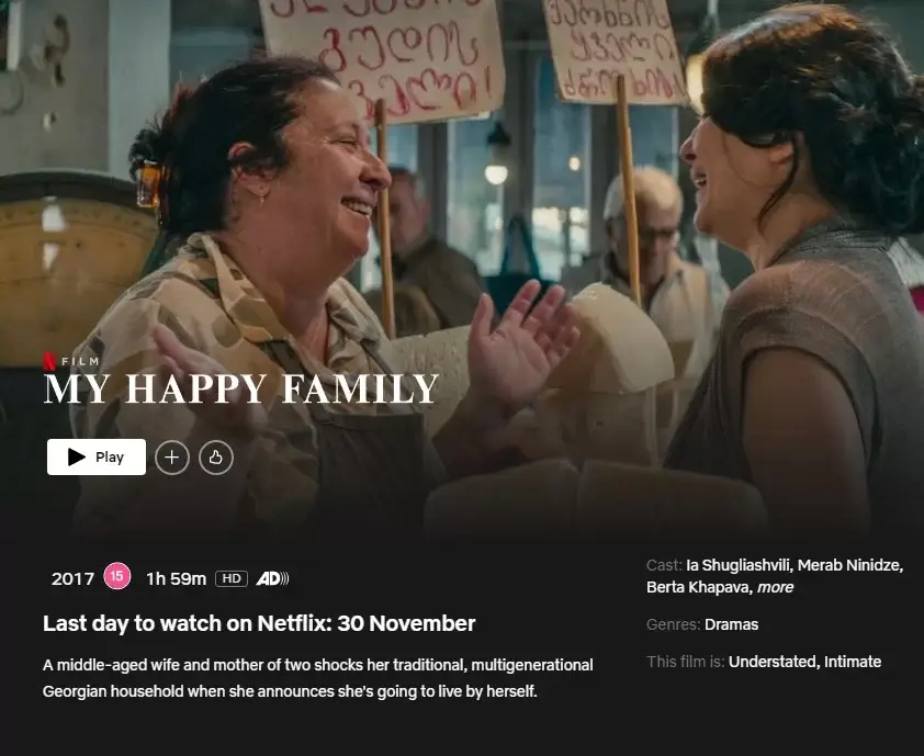 date de retrait de my happy family netflix