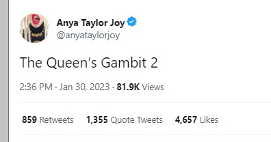 Anya Taylor-Joy esclarece o tweet do 'Gambito da Rainha 2', e afirma que  ela foi hackeada 