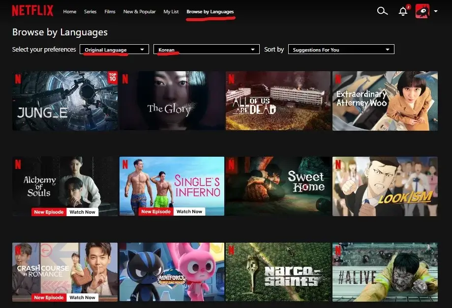 netflix tri par langue coréenne