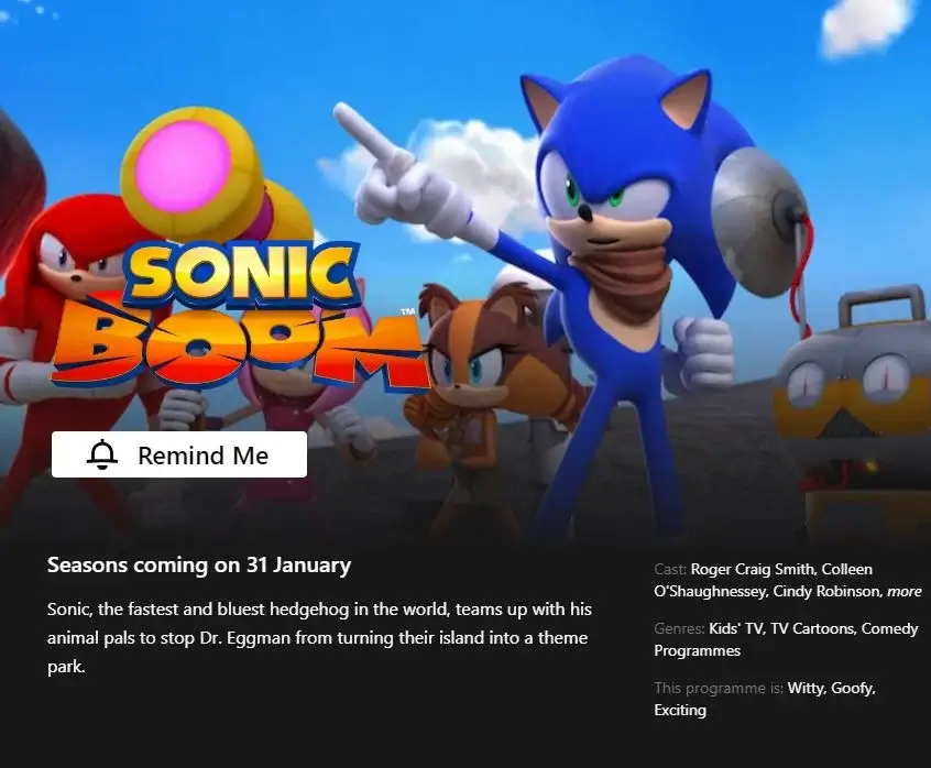 sonic boom añadido a la revisión de netflix