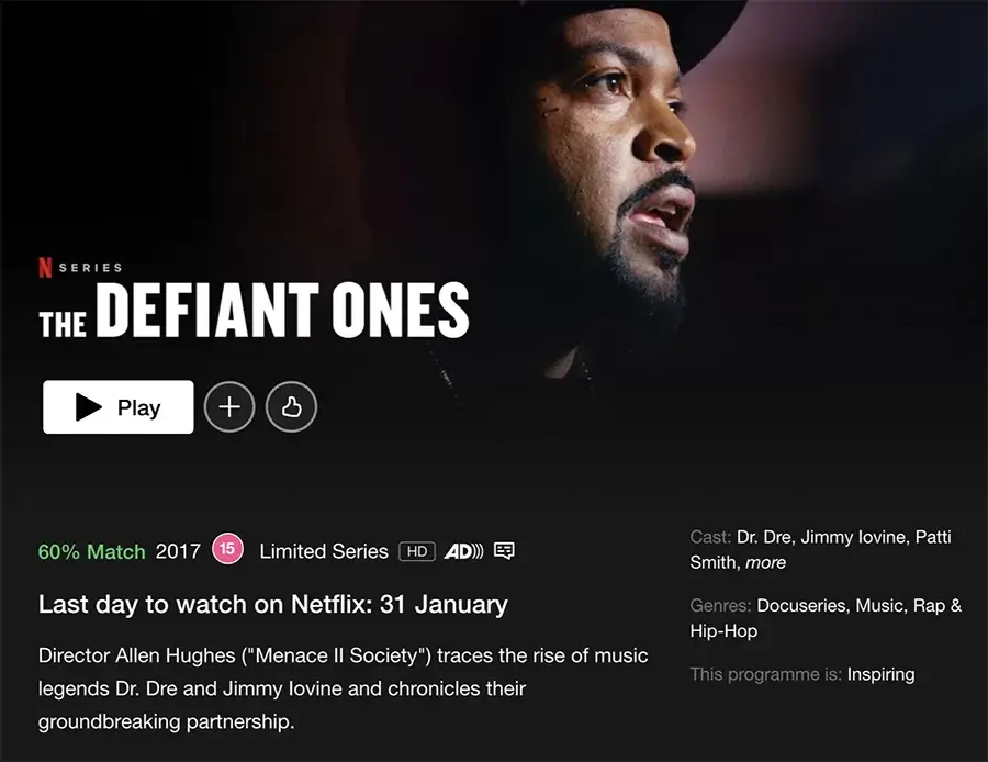 the defiant ones removal date netflix