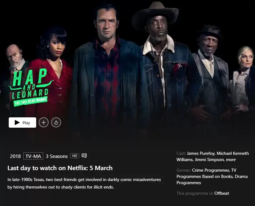 hap and leonard removal date showing on netflix