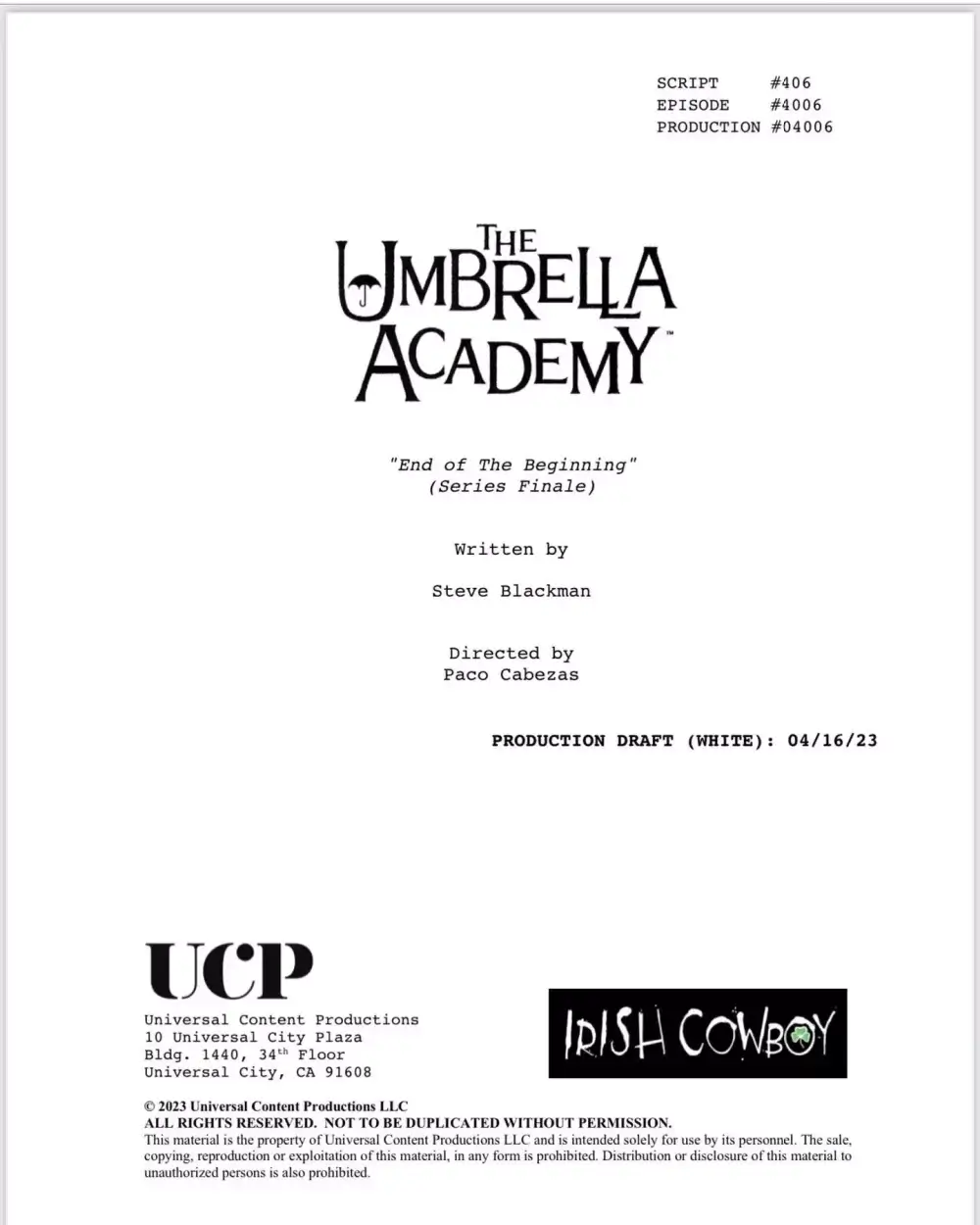 script épisode final l'académie du parapluie