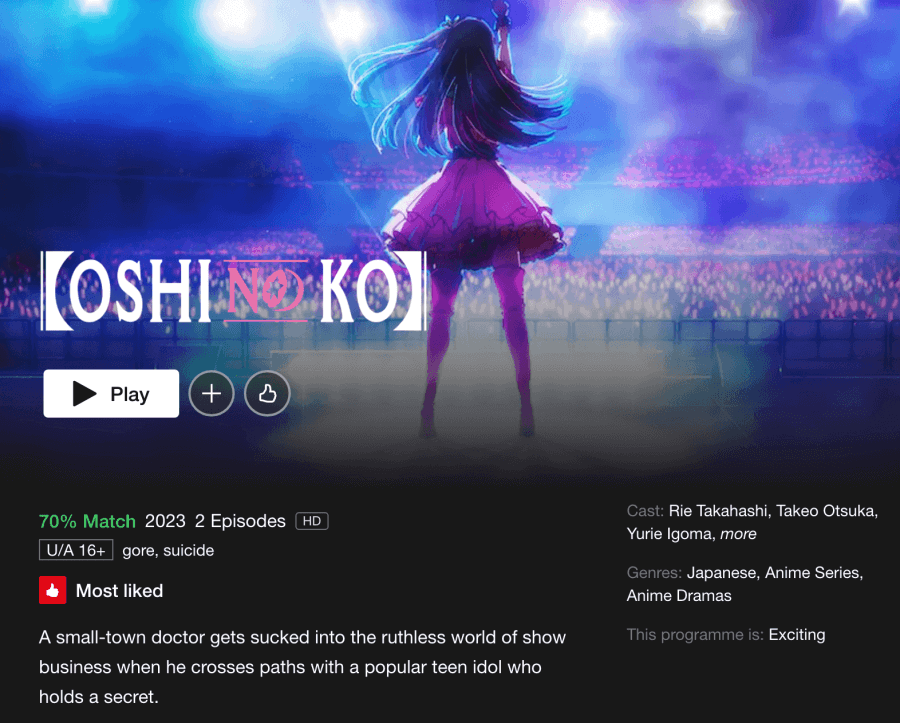 oshi no ko page hebdomadaire netflix