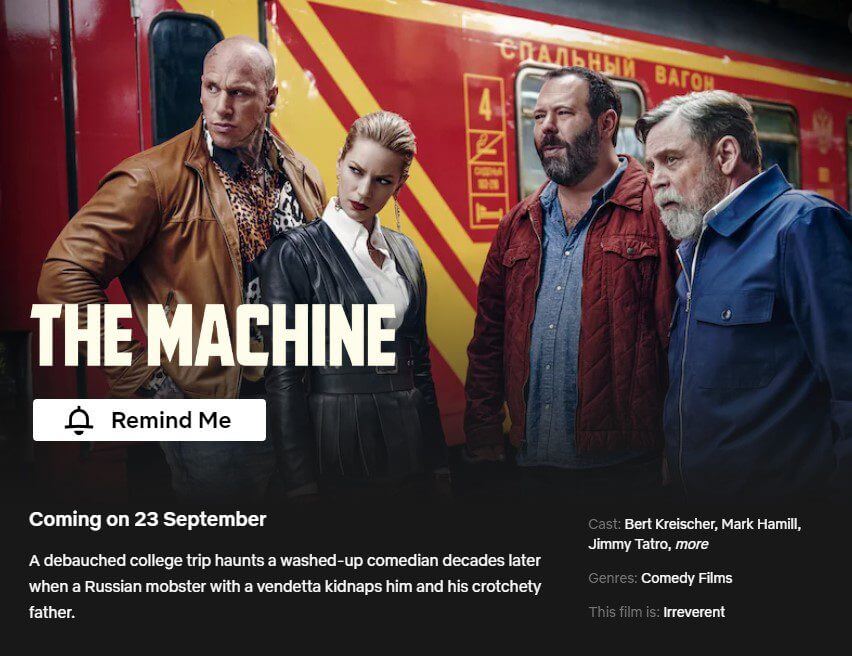 release date for the machine netflix